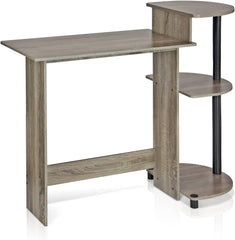 Furinno 11181GYW/BK Compact Computer Desk with Shelves, Round Side, French Oak Grey/Black