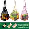 WOOJAY Cotton mesh bags -Reusable Mesh Grocery Bags -Double handles net shopping bag-Mesh tote bag, fruit & vegetable market bags - 3 Pack (Beige, Pink, Black) -Large