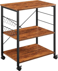 Mr IRONSTONE Kitchen Stand Microwave Cart 23.7'' for Small Space, Coffee Bar Table 3-Tier Rolling Utility Microwave Oven Rack on Wheels, Coffee Cart with Storage Bakers Rack with 10 Hooks, Vintage