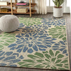 Modern Floral Textured Weave Indoor Outdoor Area Rug Bohemian Coastal Easy Cleaning Bedroom Kitchen Backyard Patio Non Shedding, 5 X 8, Navy/Green